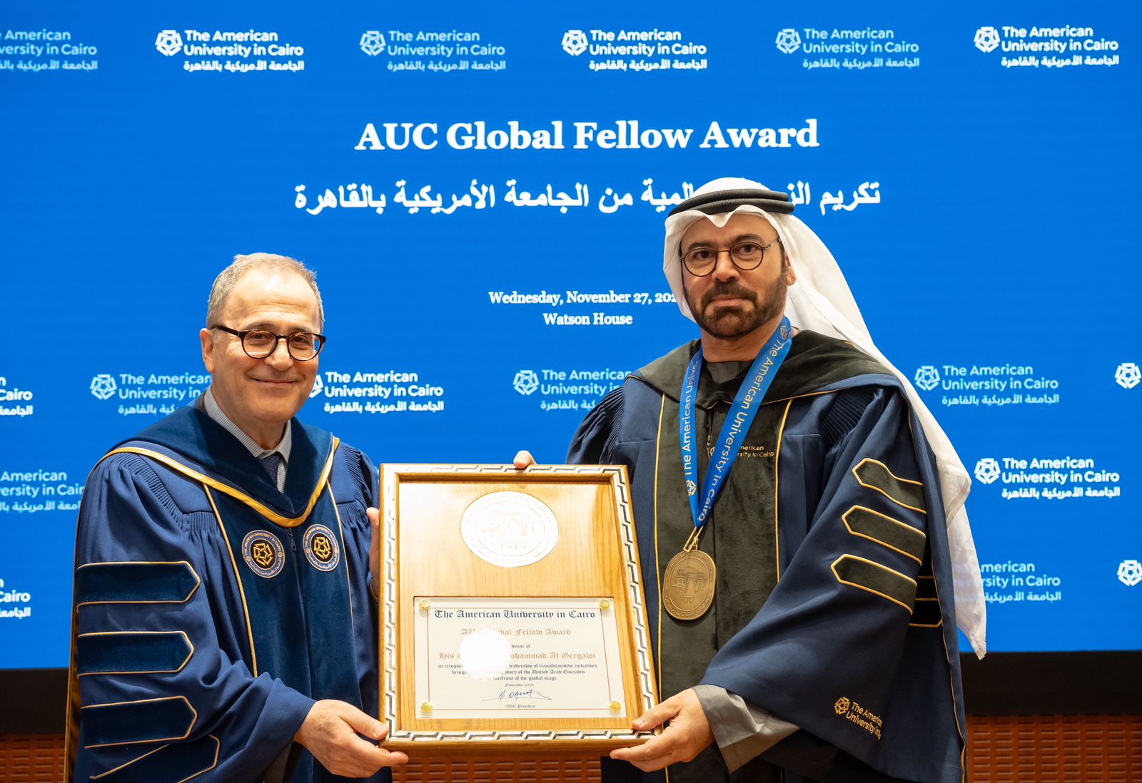 AUC HONORS MOHAMMAD AL GERGAWI, UAE MINISTER OF CABINET AFFAIRS WITH THE GLOBAL FELLOW AWARD