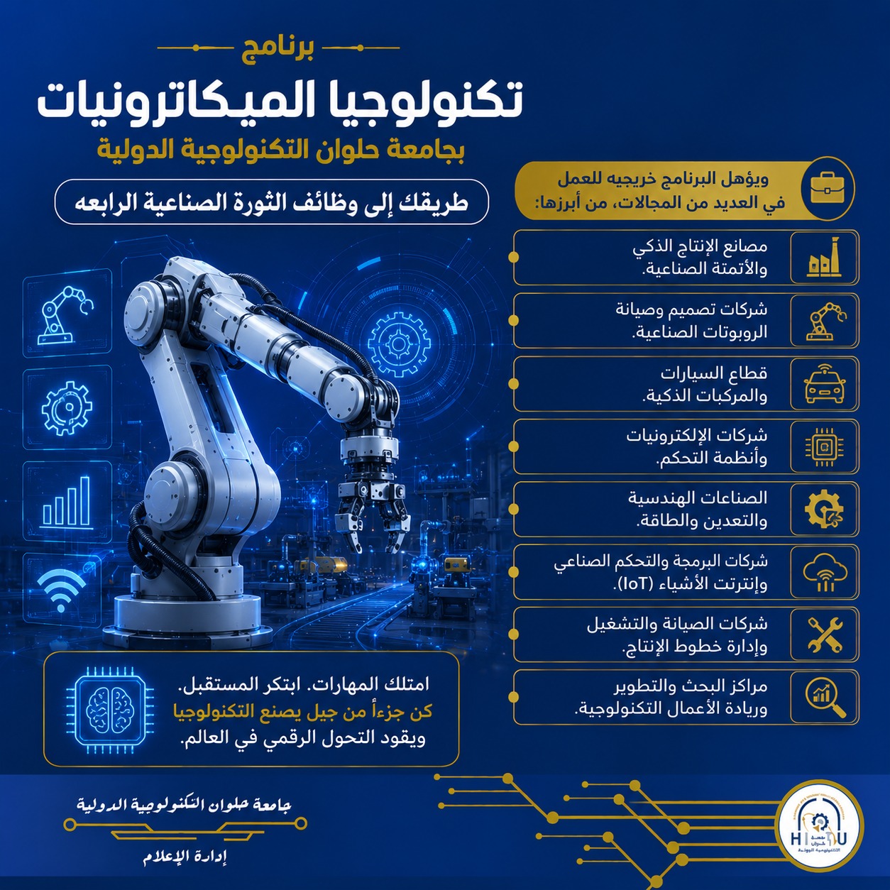 تنسيق الجامعات ٢٠٢٦..تعرف برنامج تكنولوجيا الميكاترونيات بجامعة حلوان التكنولوجية الدولية