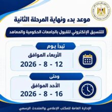 تنسيق الجامعات ٢٠٢٦..غدًا بدء تسجيل رغبات المرحلة الثانيةلمدة 5 أيام
