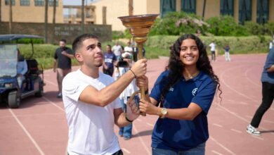 الجامعة الأمريكية بالقاهرة تحتفل بوصول شُعلة الدورة الثانية عشرة للألعاب الإفريقية للجامعات الى حرمها بالقاهرة الجديدة